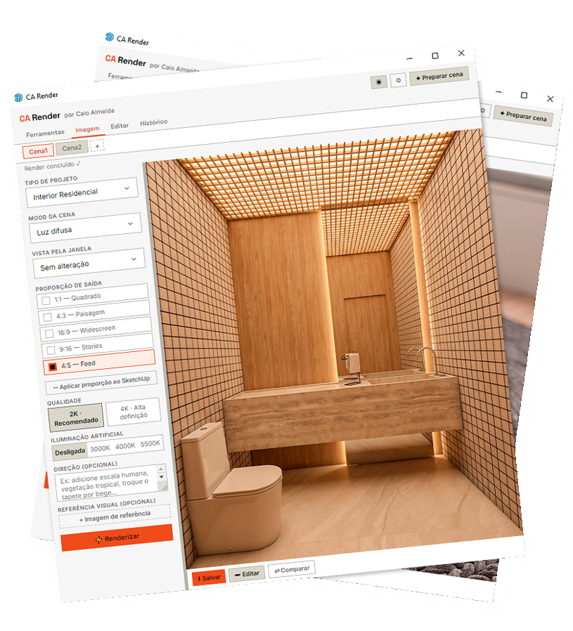 Painel do plugin CA Render: resultado